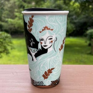 Starbucks Mermaid mug 2018, 12 oz, Ceramic, Teal and black with gold sparkly accents