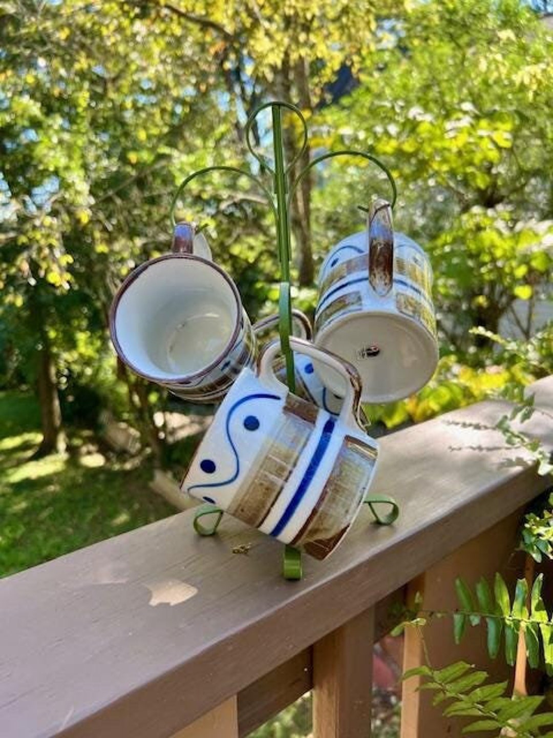 1970's Asahi Stoneware Coffee Mug Set. Metal Mug Rack Comes With Mugs ...