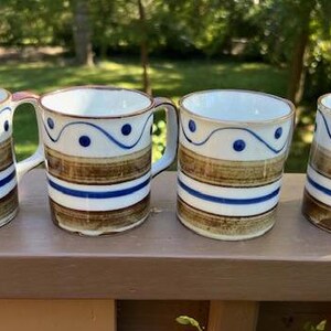1970's Asahi Stoneware Coffee Mug Set. Metal Mug Rack Comes With Mugs ...