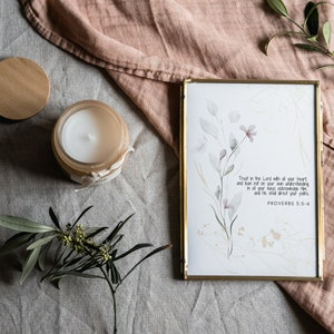 Proverbs wall art, Trust in the Lord, digital download, religious wall art, flower, scripture, modern farmhouse, church wall art