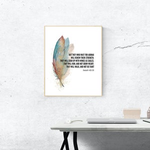 Wings as Eagles printable wall art, religious, feather, Living room, bedroom, office, Digital download, scripture wall art, church wall art