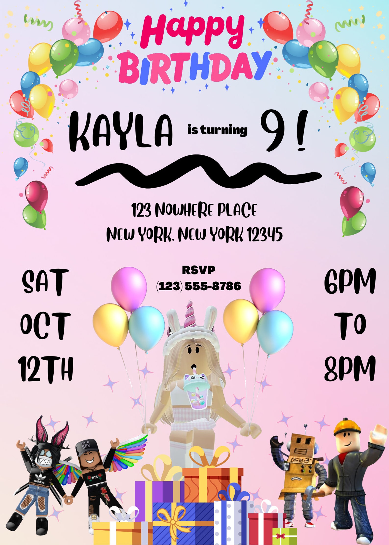 Girls Roblox Birthday Invitation Gaming Invitation Roblox Etsy