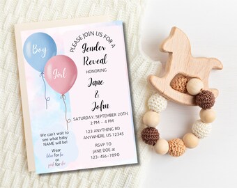 Sjabloon uitnodiging aquarel gender Reveal | Hij of zij (digitale download)