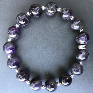Amethyst, Deep Dark Purple with 0.925 Silver Spacers Bracelet; 10.5 mm, size 7 1/4 inch or 18.5 cm II (40)