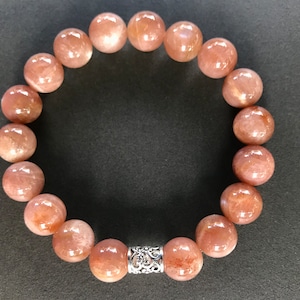 Sunstone Bracelet with 0.925 Silver Spacers Bracelet; 10.5 mm, size 7 1/4 inch or 18.5 cm (105)