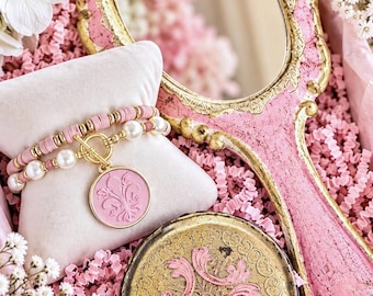 Vintage Florentiner Kosmetik-Geschenkset | Handbemalter italienischer Spiegel & Ringschale | Handgefertigtes Armband mit Maiglöckchenmotiv | Romantisches Geschenk für Sie