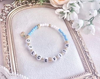 Italian Phrase “Dolce Vita” Amalfi Lemon Italian Charm Beaded Bracelet, Italian Pride Jewelry Gift, Italy Luck Charm, Italian Word Jewelry