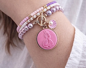 Conjunto de pulsera con dije del Nacimiento de Venus de Botticelli, joyería inspirada en la historia del arte renacentista y la historia del arte italiano, colgante de Florencia, Italia, regalo de recuerdo