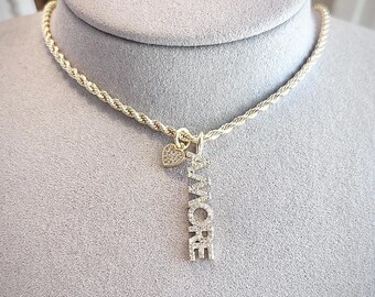 18k Gold Plated Amore Necklace, Italian Word Necklace With