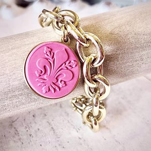 Florence Italy Lily Charm Pendant Bracelet, Italy Travel Souvenir, City Themed Jewelry, Italy Themed Custom Bracelet Stack, Italian Inspired