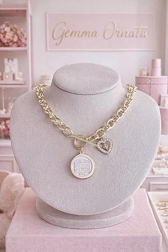 ローマコロッセオペンダントネックレス：14Kゴールドメッキチェーン 