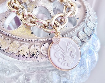 Florence Italy Lily Charm Pendant Bracelet, Italy Travel Souvenir, City Themed Jewelry, Italy Themed Custom Bracelet Stack, Italian Inspired