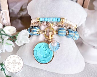 Sorrento Mermaid Bracelet Set, Italian Vacation Souvenir, Siren of Sorrento Pendant, Sorrento Italy Jewelry Charm Bracelet Gift from Italy