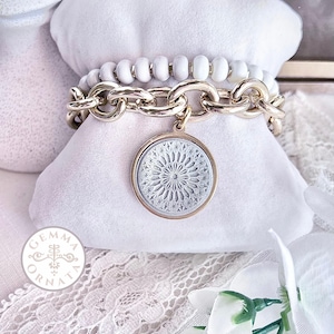 Florence Duomo Rose Window Charm Bracelet Set, Italian Vacation Jewelry, Florence Italy Bracelet Rose Window Pendant Italian Charm Bracelet
