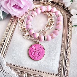 Florence Lily Charm Bracelet Stack, Firenze Lily Jewelry, Giglio of Firenze Symbol, Florentine Gift, Italian-Inspired Jewelry, Fleur-de-Lis