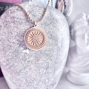 Alexander the Great Seal Vergina Sun of Macedonia Greek Sun Pendant on Gold Plated Stainless Steel 20” Chain Necklace Men’s Jewelry Gift