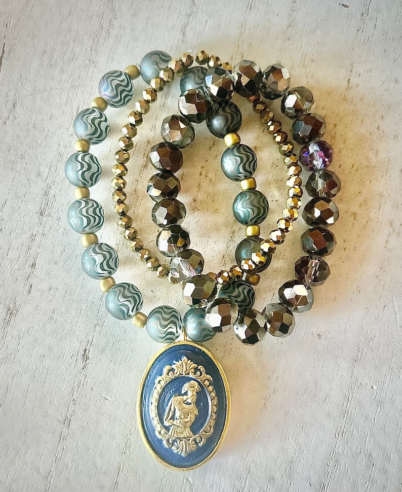 Roman Spartan Warrior Charm Bracelet Stack, Grand Tour Intaglio