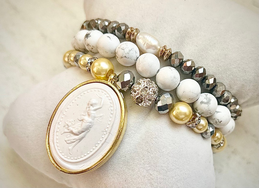 Goddess Charm Bracelet Stack, Three Graces Cameo, Grand Tour Intaglio