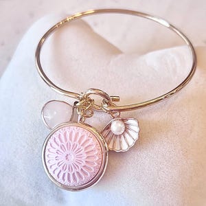 Pink Florence Italy Duomo Rose Window Pendant Gold Bangle Bracelet with Charms from Italy Charm Bracelet Italian Vacation Gift for Her