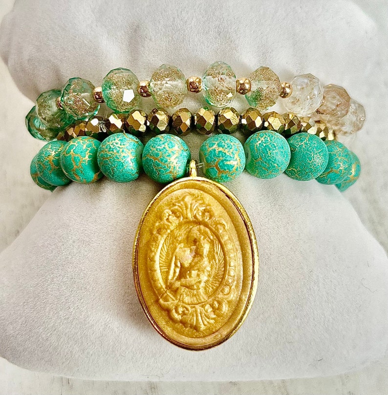 Roman Spartan Warrior Charm Bracelet Stack, Grand Tour Intaglio