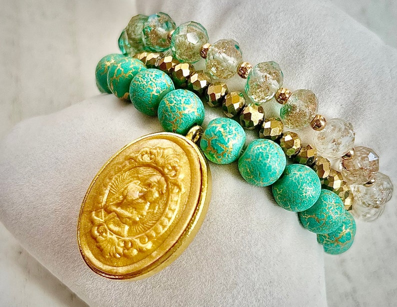 Roman Spartan Warrior Charm Bracelet Stack, Grand Tour Intaglio