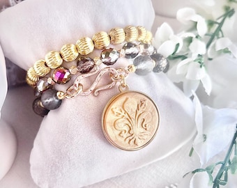 Florence Lily Charm Bracelet Stack, Firenze Lily Jewelry, Giglio of Florence Symbol, Florentine Gift, Italian-Inspired Jewelry, Fleur-de-Lis