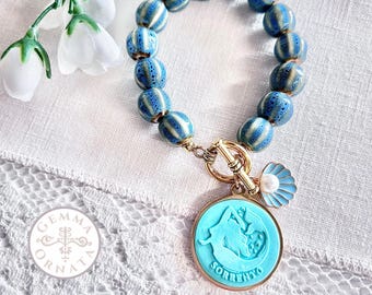 Sorrento Mermaid Charm Bracelet, Italian Vacation Souvenir, Siren of Sorrento Pendant, Amalfi Coast Jewelry, Italy Bracelet Gift from Italy