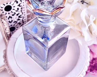 Frasco de perfume vintage italiano de cristal SC Line / Hecho en Italia / Tapón de oro de 24k pintado a mano / Conjunto de regalo con colgante Gemma Ornata