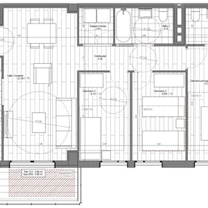 May include: Floor plan of a home with four bedrooms, two bathrooms, a kitchen, a living room, and a terrace. The plan includes measurements in feet and square feet.