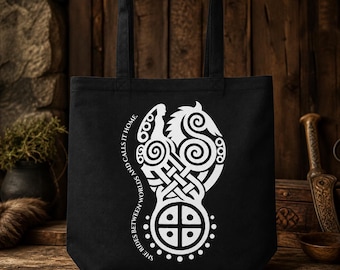 Bolso tote Seiðr, bolso tote pagano nórdico de algodón orgánico, bolso de bruja Völva, ella cabalga entre mundos, bolso de libros del mercado mágico ancestral