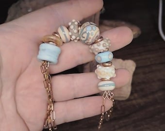 Nine Realms Prayer Beads with Lampwork Glass and Copper, Norse Altar Charm
