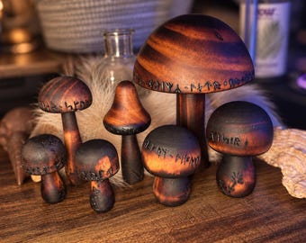 Hand-Burned Wooden Mushroom Decor | The Living Forest Collection