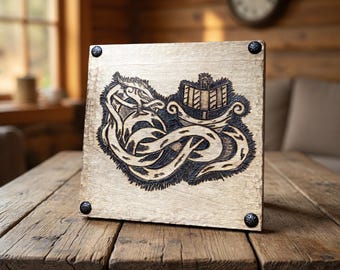 Placa nórdica de madera grabada a mano / Decoración de altar vikingo, arte mural pagano