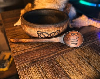 Blót Offering Spoon | Hand-Burned Younger Futhark Ritual Spoon with Worked Wrap