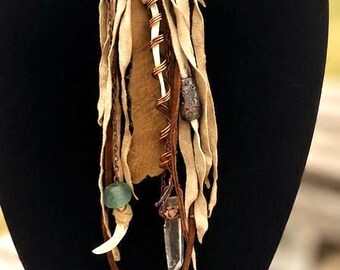 Contained Power Talisman Necklace | Fox Baculum, Copper Spiral, Leather, Quartz & Bone Ritual Adornment