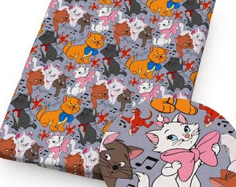 おしゃれキャットのコットン生地（1ヤード単位）、ディズニー マリー ミュージカル キャット プリント、キルティング用生地