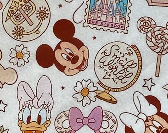 Disney Parks Fabric 100% Cotton Fabric by the Yard Disney Mickey Minnie Mouse Donald Daisy Duck Its a Small World Collage