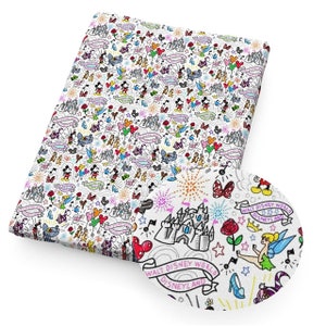 Disney Mickey Sketch Fabric | 100% Cotton Fabric | Fabric by the Yard | Magic Kingdom Castle | Chip and Dale