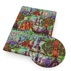 Disney Tiki Room Collage Print | 100% Cotton Fabric | Fat Quarter | Adventureland | Tiki Gods