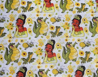 Tissu Disney Princess Tiana Tissu 100 % coton par mètre La princesse Disney et la grenouille Ray Louis Prince Naveen La Nouvelle-Orléans