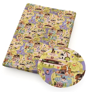 18x10&quot; Disneyland Fabric | 100% Cotton Fabric | Remnant Magic Kingdom Lands Map Adventureland Fantasyland Walt