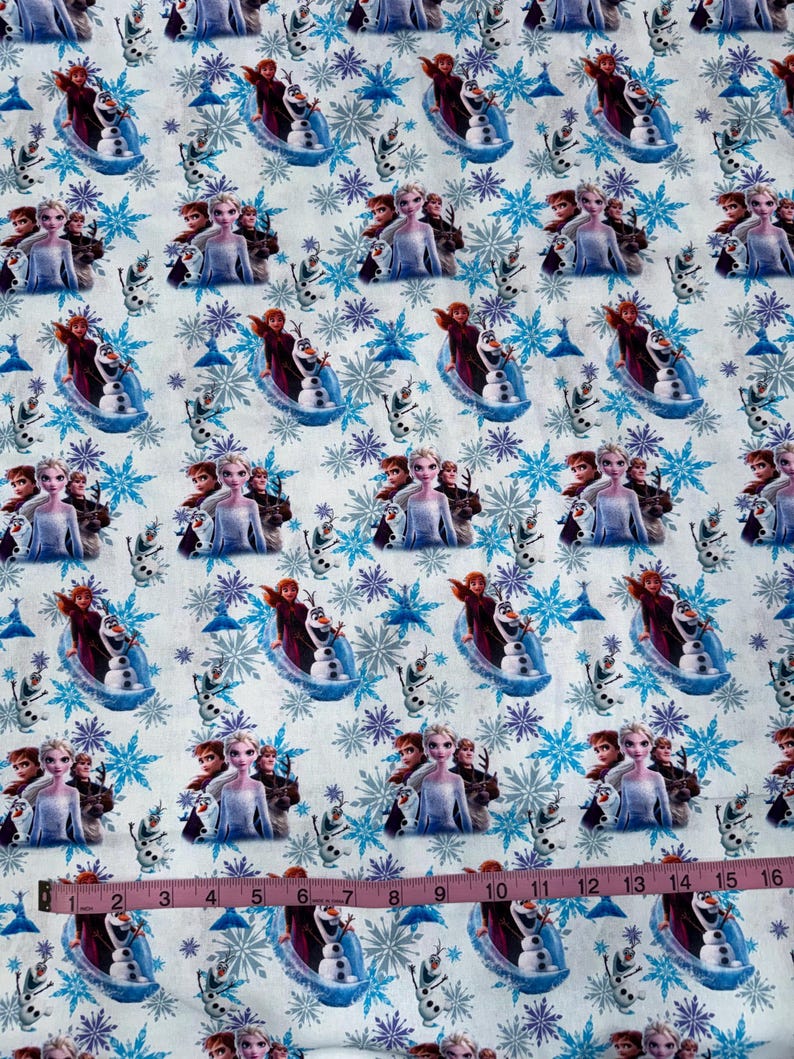 Elsa Repeating Pattern Disney Frozen Cotton Fabric by the Yard Elsa Anna Olaf Sven Snowflake ...