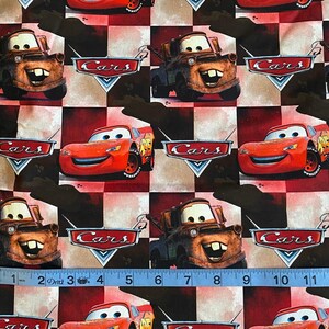 Cars Cotton Fabric by the Yard, Lightning McQueen Mater Checkerboard Print, Disney Character Quilting Fabric image 3