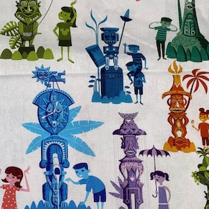 Disney Adventureland Fabric 100% Cotton Fabric by the Yard Totem Poles Polynesian Tropical Tiki Gods Fabric