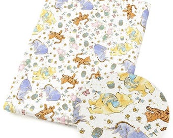 Winnie the Pooh Cotton Fabric by the Yard, Pooh Bear Friends Honey Toss Print, Disney Character Quilting Fabric