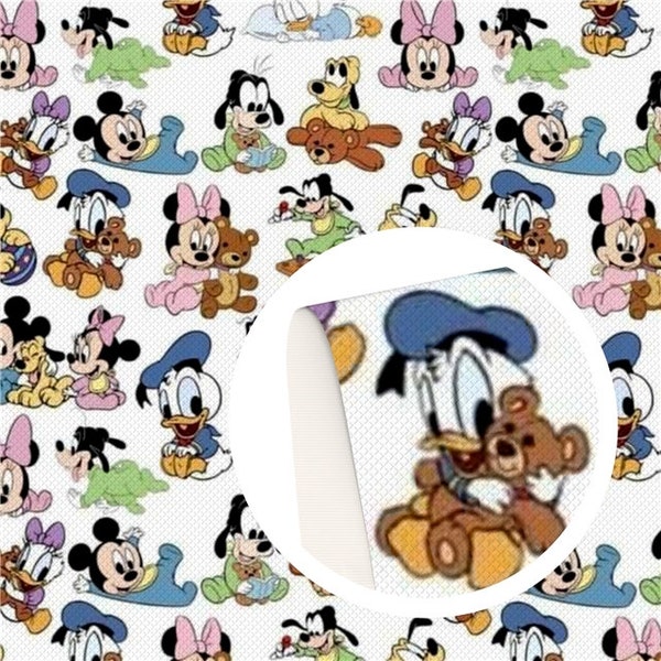 Disney baby's collage afdrukken | 100% katoenen stof | Stof op maat gesneden | Baby Mickey Minnie Mouse Donald Duck Pluto Daisy Goofy