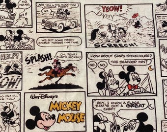 Tela de Mickey Mouse de Disney, 100% algodón, cortada a medida, estilo cómic vintage.