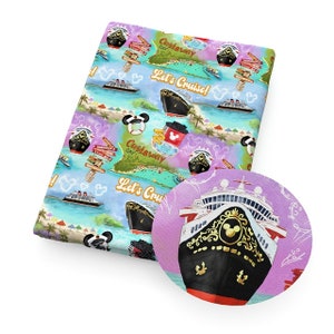 Disney Cruise Line Fabric | 100% Cotton Fabric | Fabric by the Yard | Disney Vacation Mickey Mouse Ship Castaway Fabric Collage