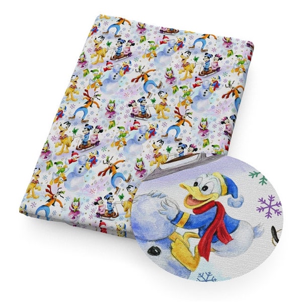 Disney Christmas Collage Print | 100% Cotton Fabric | Tumbler Cut and Fat Quarter | Donald Duck | Daisy | Pluto | Goofy | Mickey Mouse