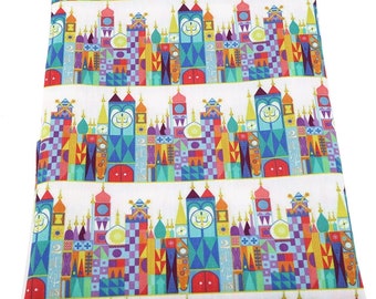 Disney Its A Small World Fabric | 100% Cotton Fabric by the Yard | Magic Kingdom Attractions Fabric Collage